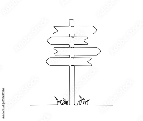 Continuous one line drawing of road direction sign arrows. Direction sign board board on pole hand drawn vector illustration.