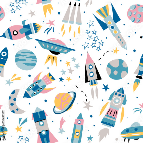 seamless pattern with space elements for boys © Naticuteart