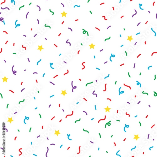 Seamless pattern with bright multicolored confetti and stars on a white background. Vector illustration photo