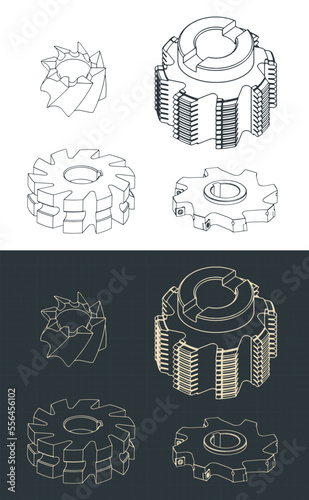 Milling disk cutters isometric blueprints