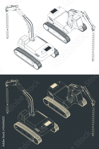 Pile drilling machine isometric blueprints