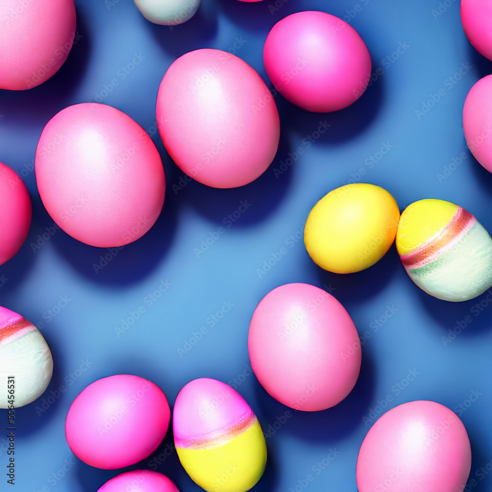 colorful easter eggs on a blue background, easter card, easter egg hunt colorful easter eggs on a blue background, easter card, easter egg hunt