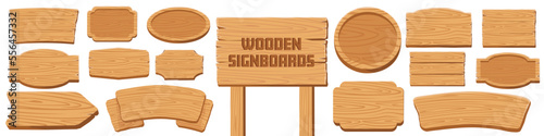 Wooden signboards collection. Cartoon wooden signs.