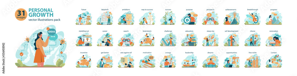 Personal growth big set. Business success or personal development. Personal growth big set. Business success or personal development.
