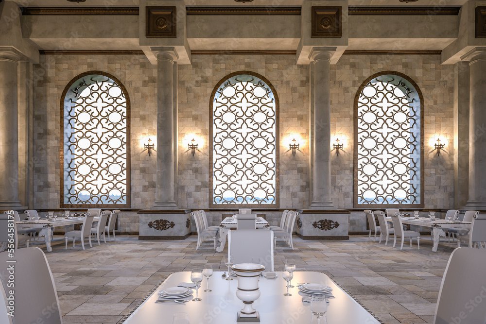 3D rendering of the hall in a classic style. Classic interior. Hall ...