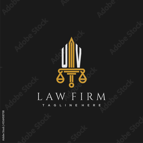 UV initial monogram for lawfirm logo with sword and scale