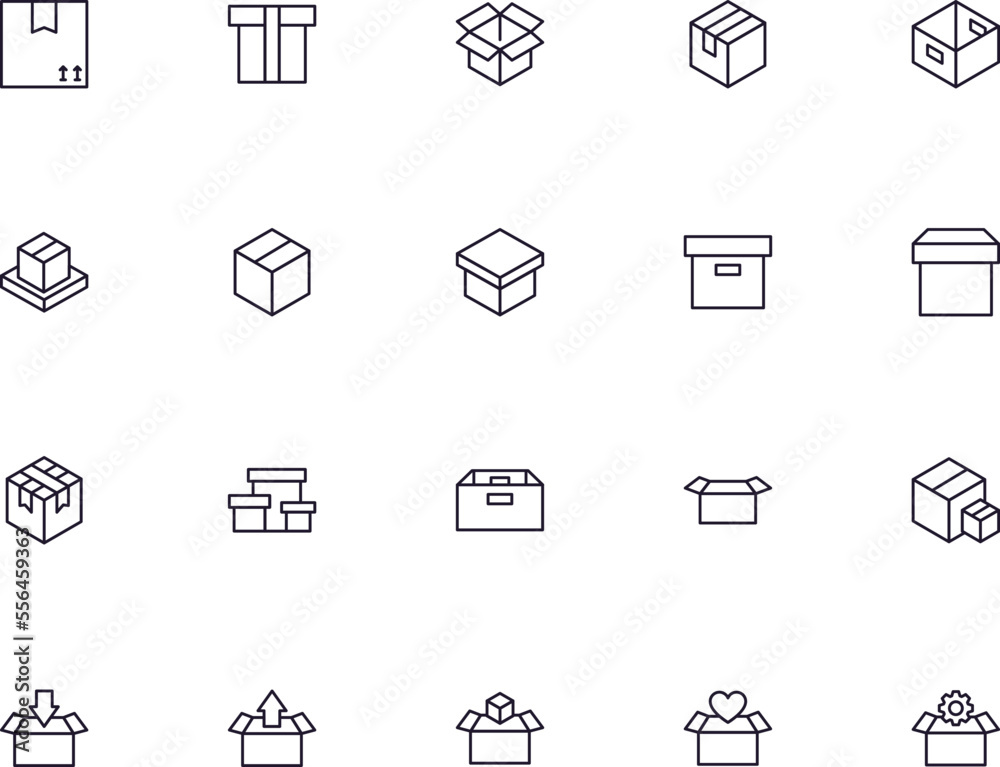 Fototapeta premium Box concept. Collection of modern high quality box line icons. Editable stroke. Premium linear symbol for web sites, flyers, banners, online shops and companies.