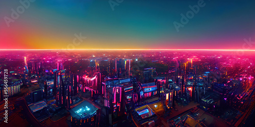 synthwave style retro 80 s color panoramic city skyline background  made with generative a