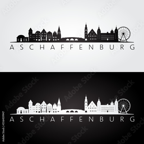 Aschaffenburg skyline and landmarks silhouette, black and white design, vector illustration.