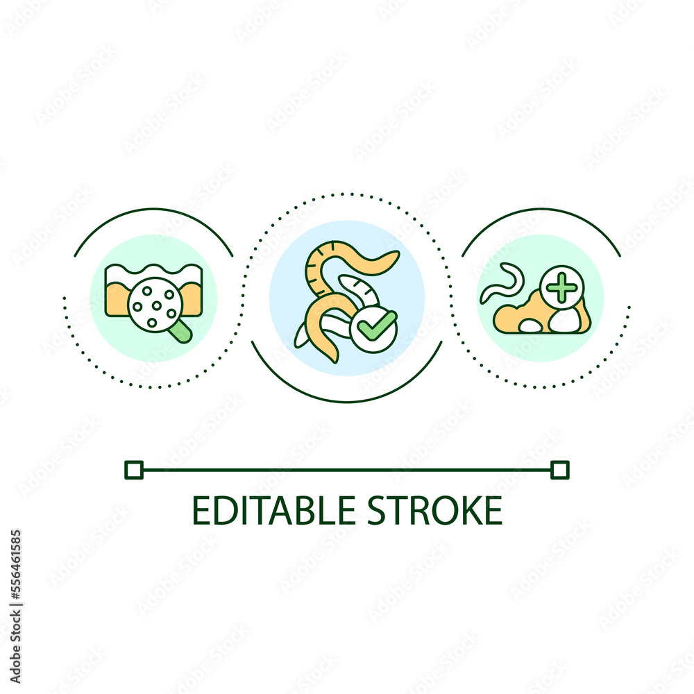 Earthworms loop concept icon. Indicator of healthy soil. Warms in ground. Cultivation abstract idea thin line illustration. Isolated outline drawing. Editable stroke. Arial font used