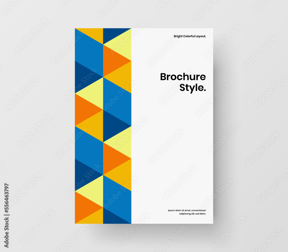 Trendy annual report A4 design vector layout. Vivid mosaic pattern poster concept.