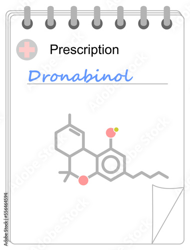 Medical prescription pad. Simplified formula icon of dronabinol.
