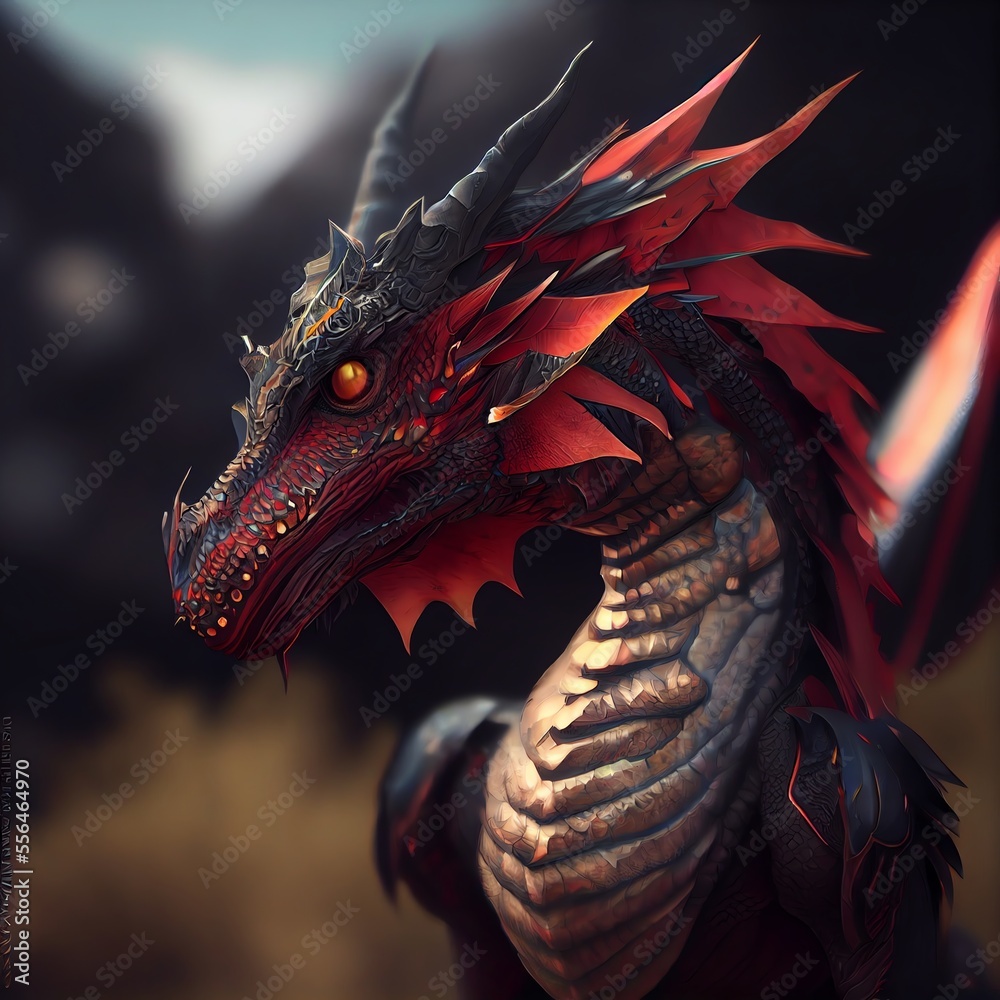 Fantasy Dragon head lizard concept art. Generative AI Fantasy Dragon head lizard concept art. Generative AI