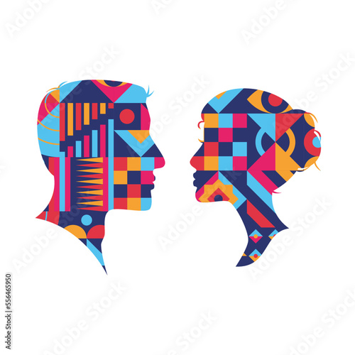 Art illustration design concept head human with abstract geometric colorful of men and women