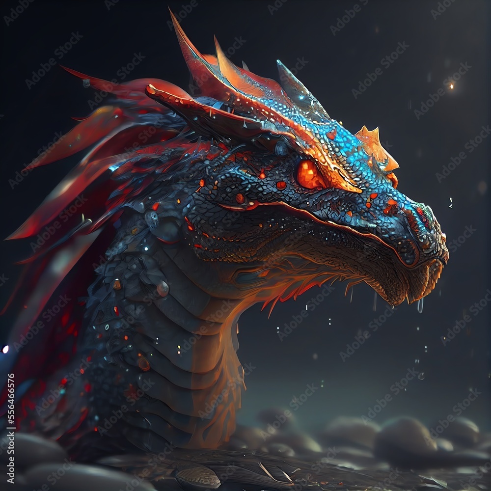 Fantasy Dragon head lizard concept art. Generative AI Stock ...