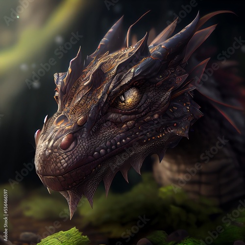 Fantasy Dragon head lizard concept art. Generative AI