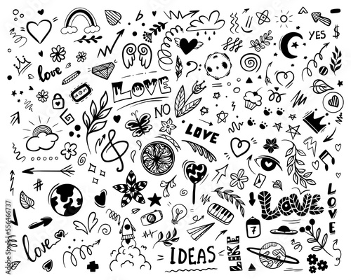 Doodle Design Elements Vector set. Set of creativity doodles