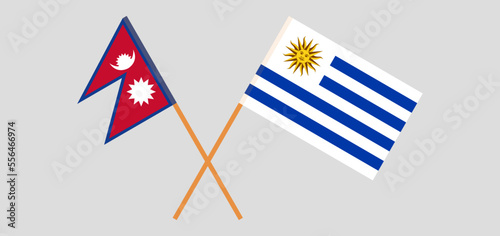 Crossed flags of Nepal and Uruguay. Official colors. Correct proportion