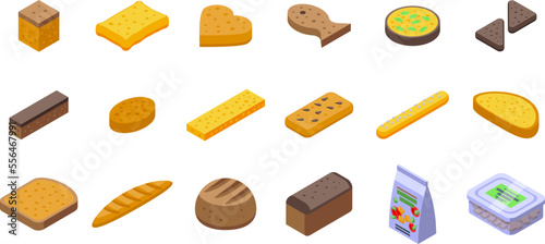 Bread croutons icons set isometric vector. Small food. Cooking bread