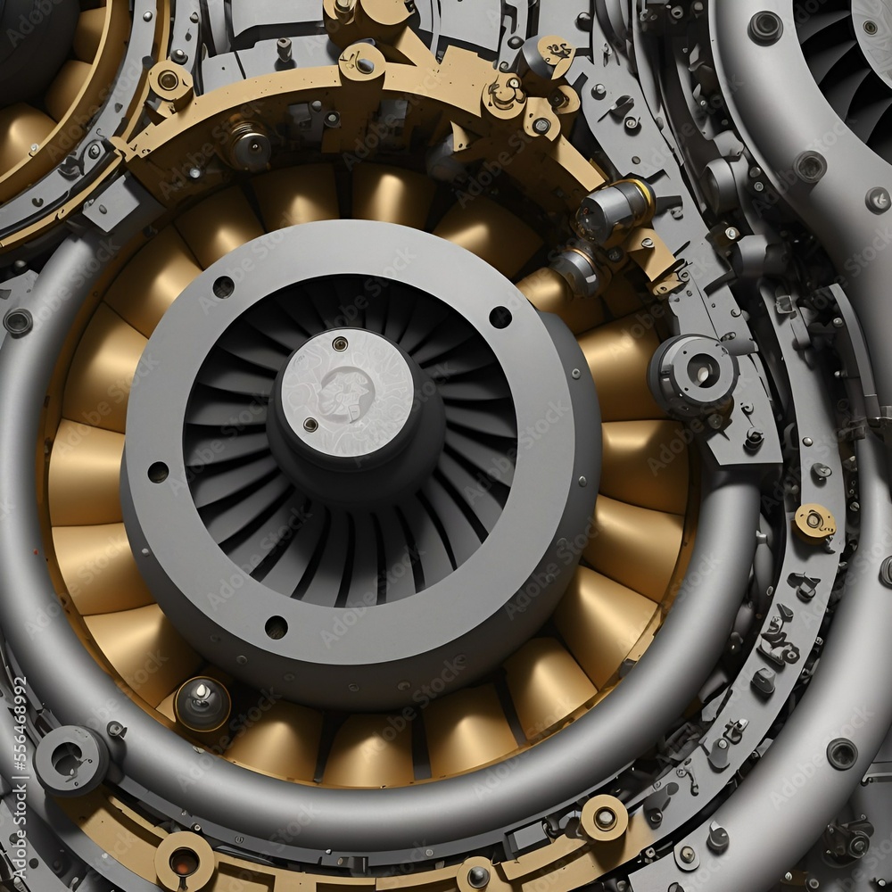 beautiful aircraft engine, with propeller and turbine, fantasy ...