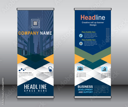 Roll up banner template design,banner layout, advertisement, pull up, polygon background.