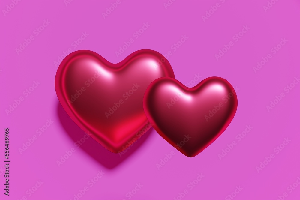 3d render of two magenta pink hearts pattern on a pink background