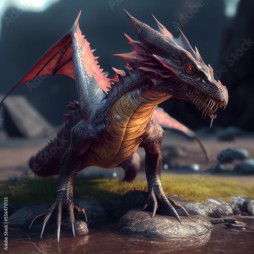 Fantasy Dragon head lizard concept art. Generative AI