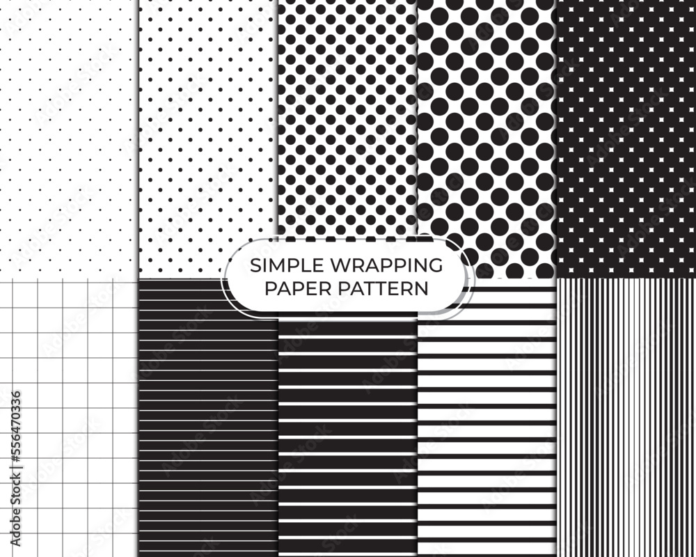 Collection of simple gift wrapping patterns. Dots and lines pattern