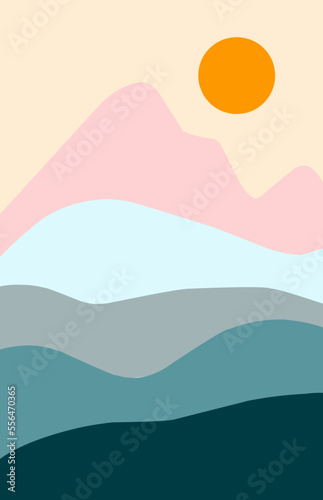 minimalist landscape mountain lake vector illustration