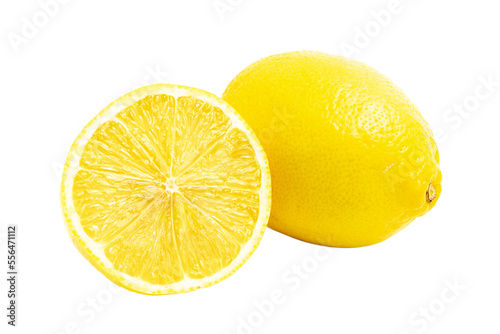 Lemon citrus fruit whole and half isolated on transparent background