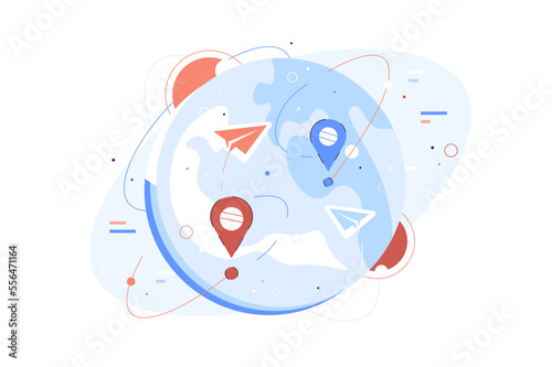 World Wide Delivery. Vector illustration of a world globe. International Delivery Company. Logistics, Navigation System. International Delivery Business. Global Distribution Service.