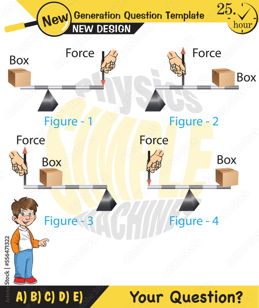 Physics, Lever examples vector illustration, simple machines, next