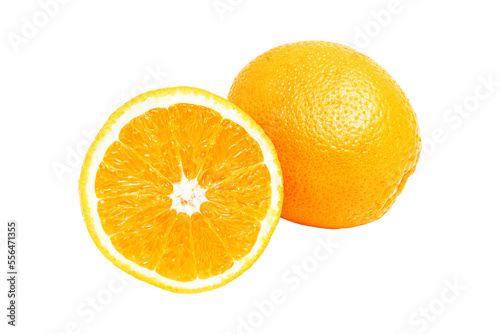 Orange citrus fruits  whole  half and slice isolated on transparent background
