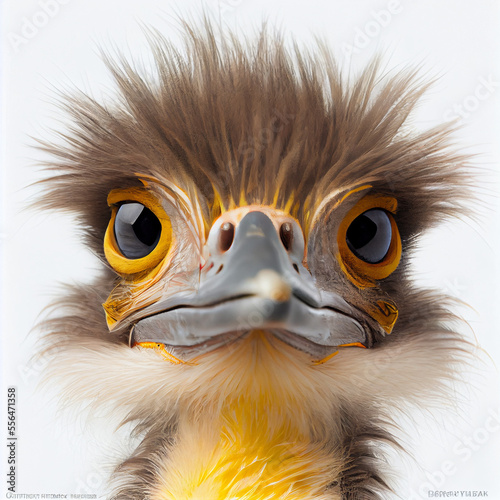 a close-up of the head of a yellow ostrich, generative AI photo