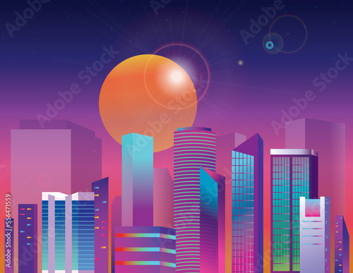 night and sunset city skyline