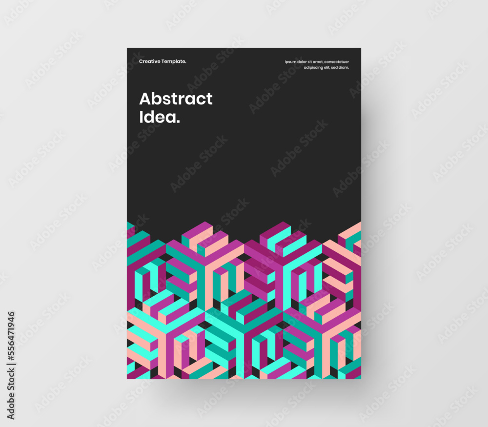 Multicolored catalog cover A4 design vector layout. Modern geometric shapes postcard concept.