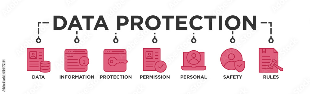 Data protection banner web icon vector illustration concept with icon of data, information, protection, permission, personal, safety and rules Data protection banner web icon vector illustration concept with icon of data, information, protection, permission, personal, safety and rules