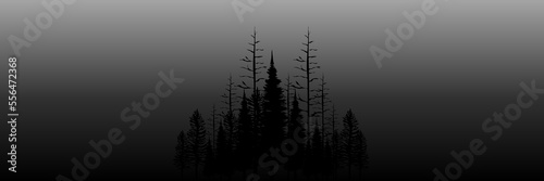 black and white tree silhouette landscape flat design vector illustration good for wallpaper, backdrop, background, web banner, and design template
