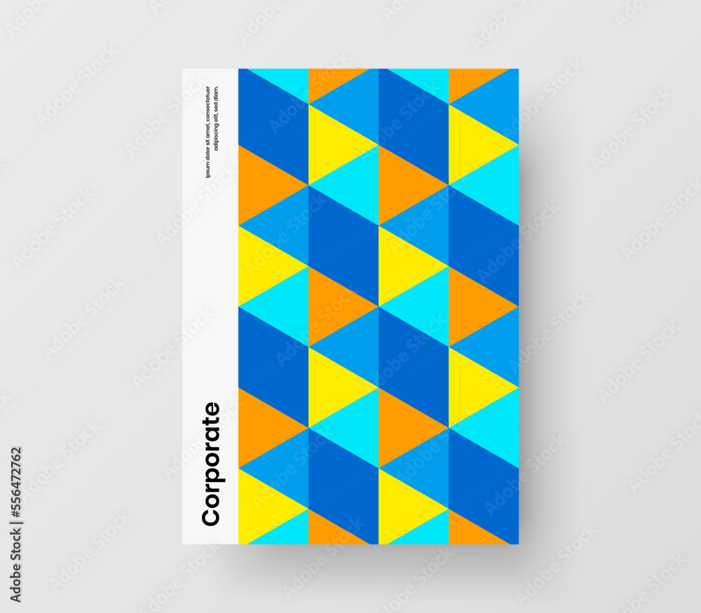 Multicolored geometric tiles company identity layout. Vivid book cover design vector concept.