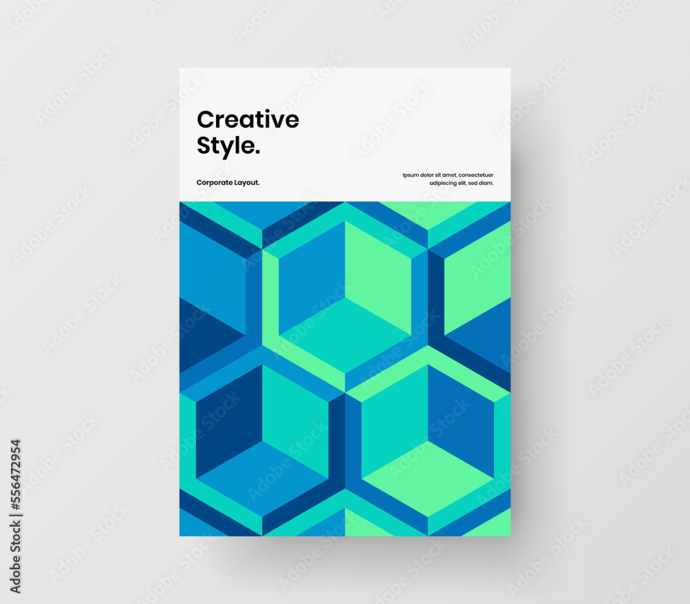 Fototapeta premium Premium geometric tiles placard template. Creative corporate cover A4 design vector layout.