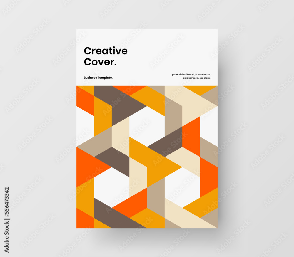 Minimalistic leaflet vector design template. Unique geometric hexagons corporate identity illustration.