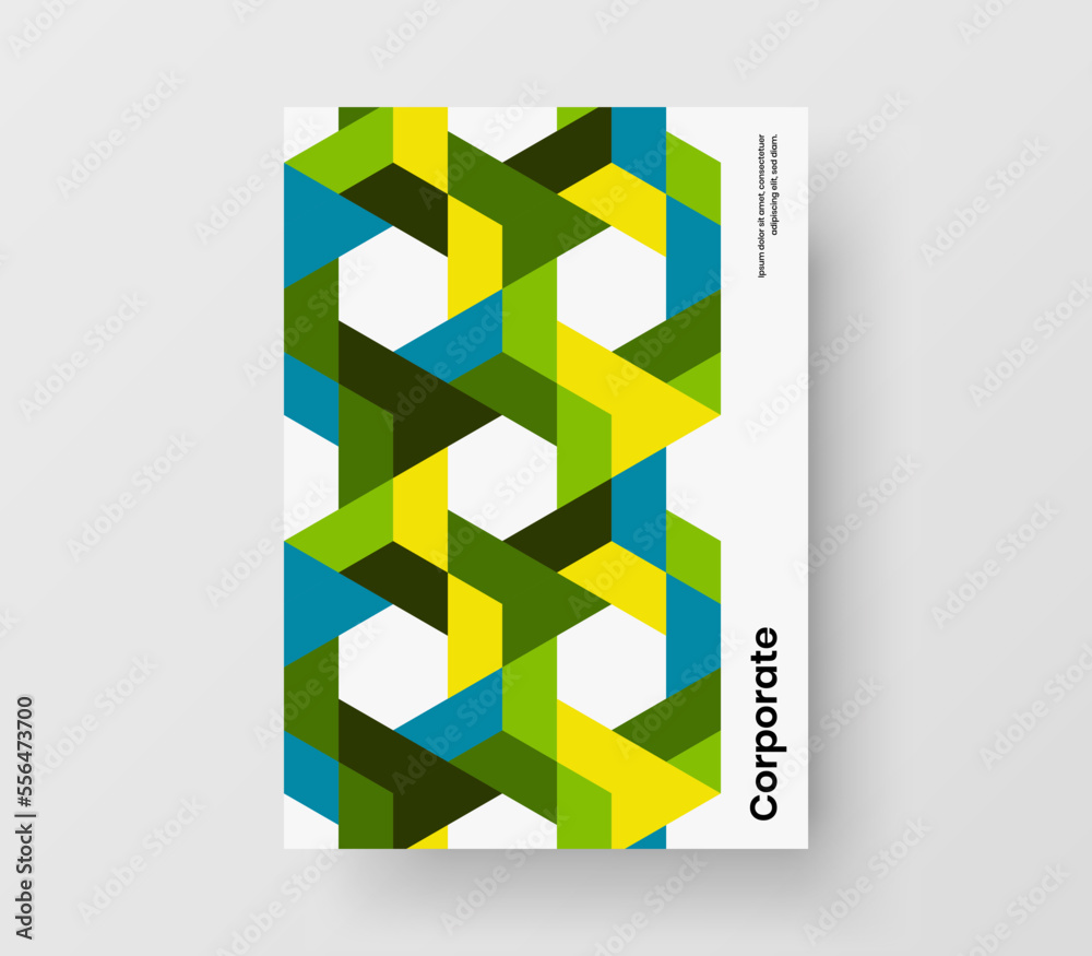 Fototapeta premium Fresh mosaic hexagons poster template. Original front page A4 vector design illustration.