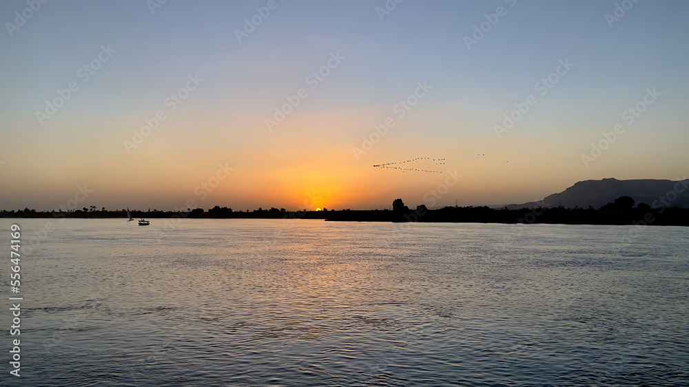 View of Nile river during sunset