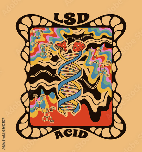 Trippy Psychedelic Mushroom DNA, fly agaric, psychedelic print on T-shirt, LSD