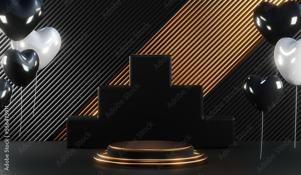 3D rendering of blank product background for cream cosmetics Modern black podium background 3D rendering of blank product background for cream cosmetics Modern black podium background