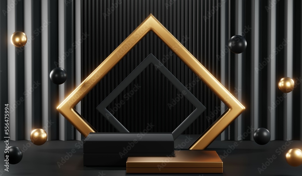 3D rendering of blank product background for cream cosmetics Modern black podium background 3D rendering of blank product background for cream cosmetics Modern black podium background