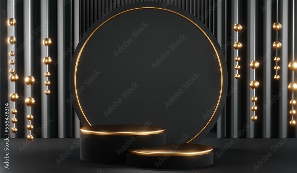 3D rendering of blank product background for cream cosmetics Modern black podium background 3D rendering of blank product background for cream cosmetics Modern black podium background