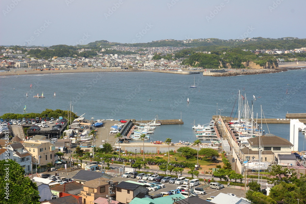 江の島神社から見下ろした港の風景：日本神奈川県藤沢市江の島