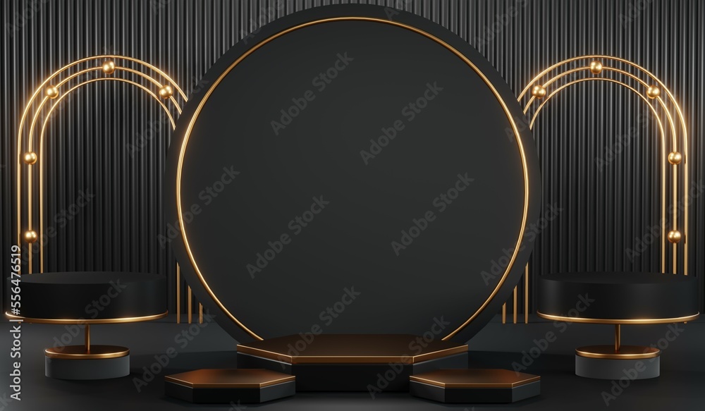 3D rendering of blank product background for cream cosmetics Modern black podium background 3D rendering of blank product background for cream cosmetics Modern black podium background