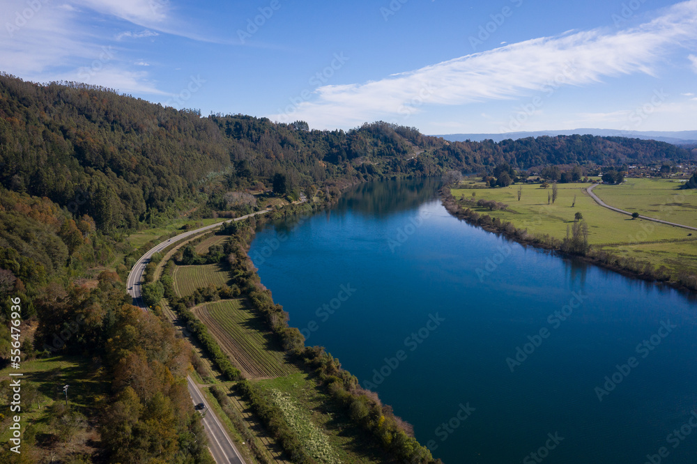 drone shot of lake in southern chile drone shot of lake in southern chile